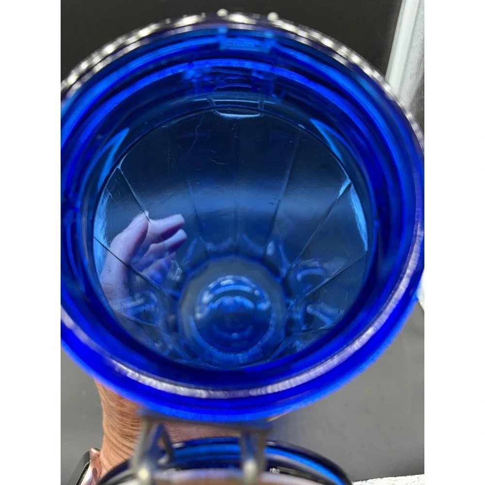 Vintage Cobalt Blue Glass Canister Octagonal Faceted Jar Wire Bale Swing Top Lid